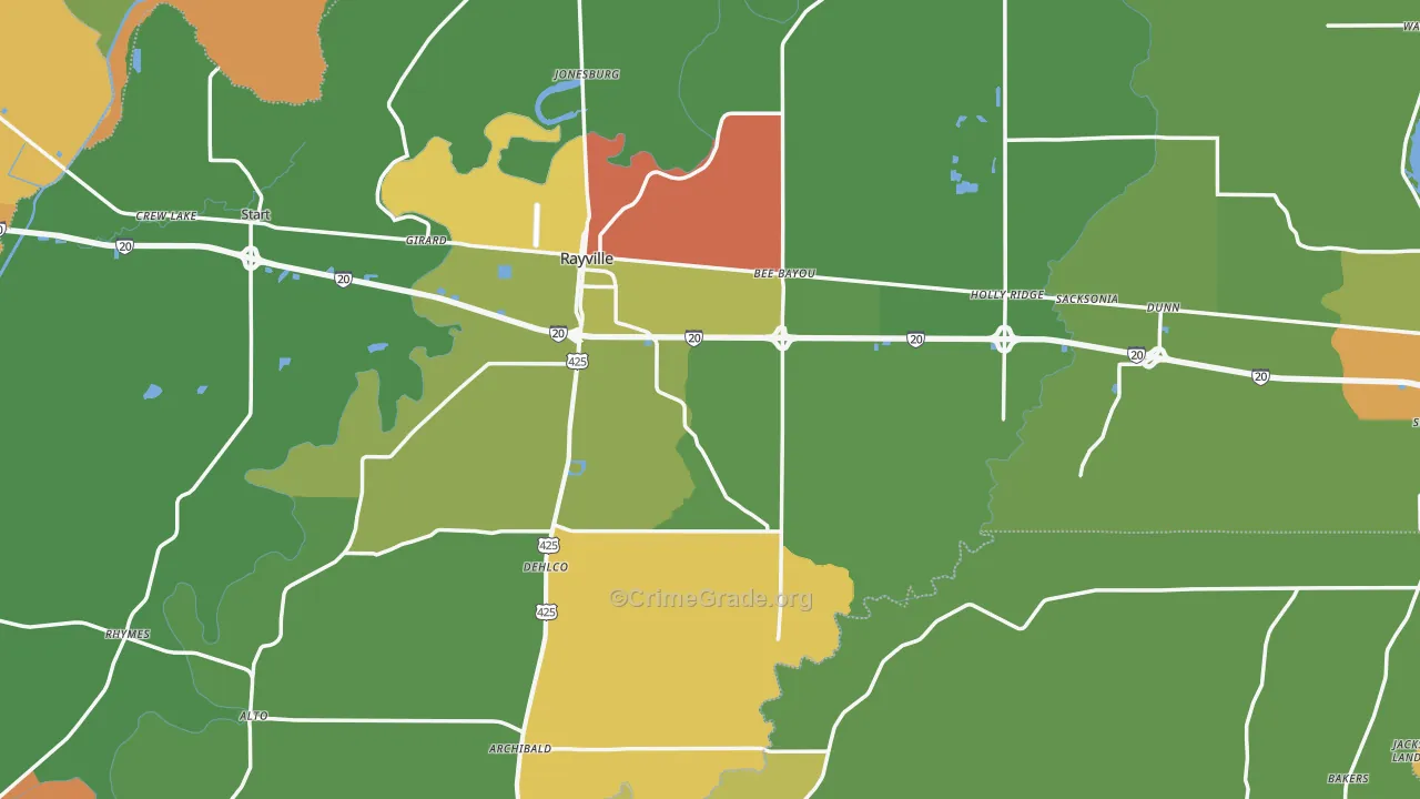 Richland Parish, LA Map of Robbery Rates