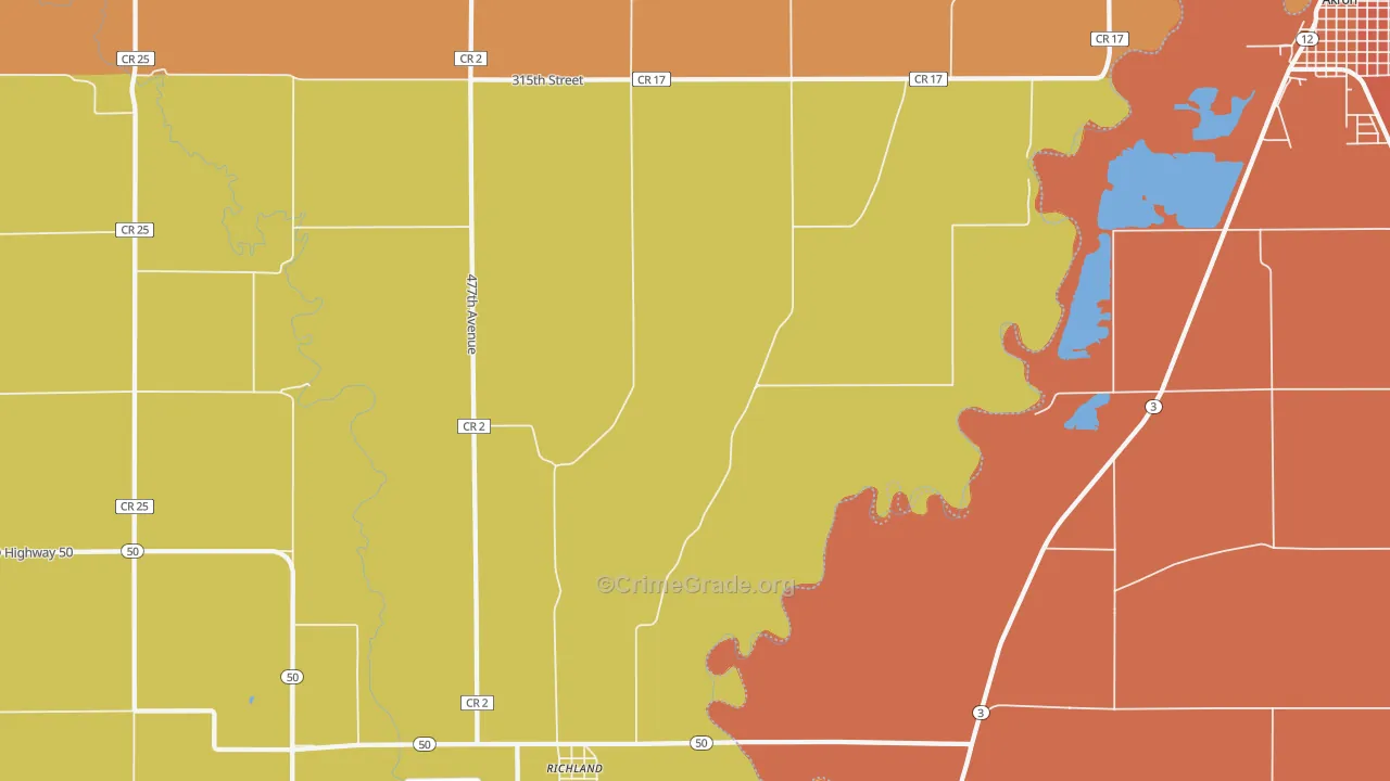 Richland, SD Map of Robbery Rates
