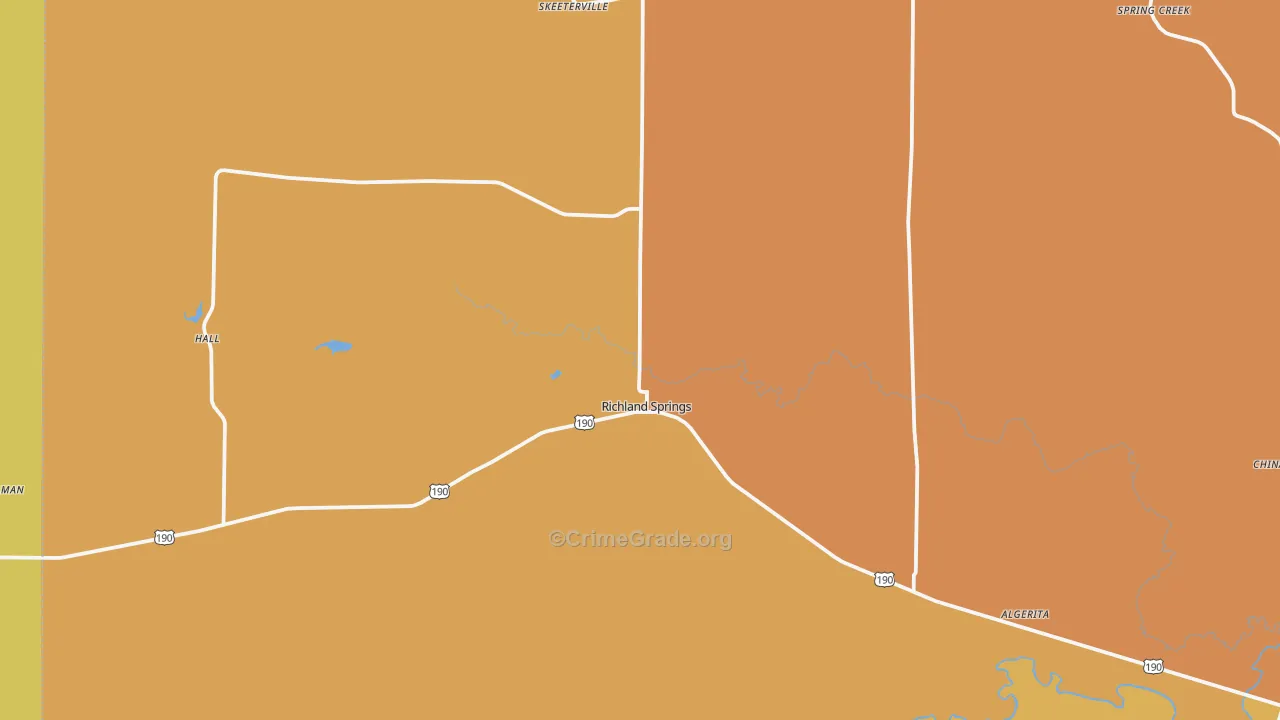 Richland Springs, TX Map of Robbery Rates