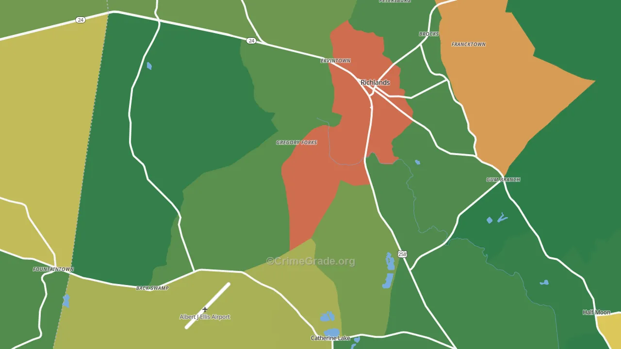 Richlands, NC Map of Robbery Rates