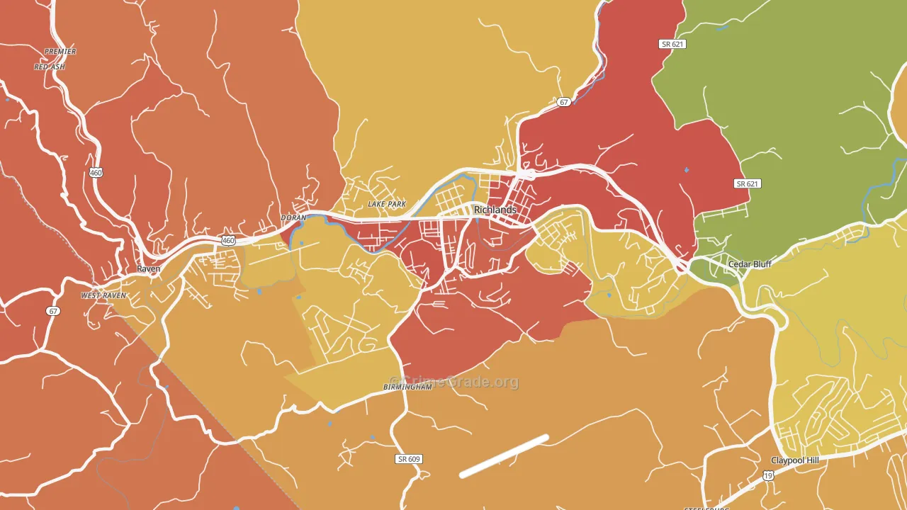 Richlands, VA Map of Robbery Rates