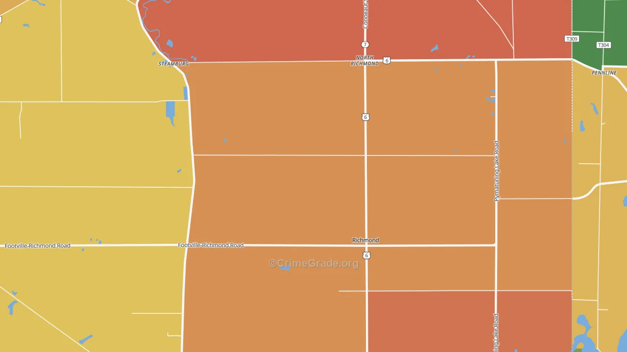 Richmond Center, OH Map of Robbery Rates