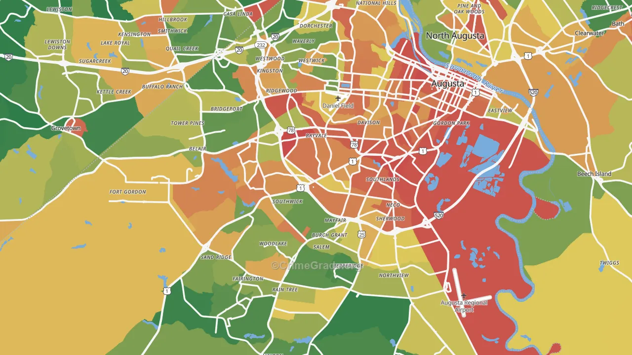 Richmond County, GA Map of Robbery Rates