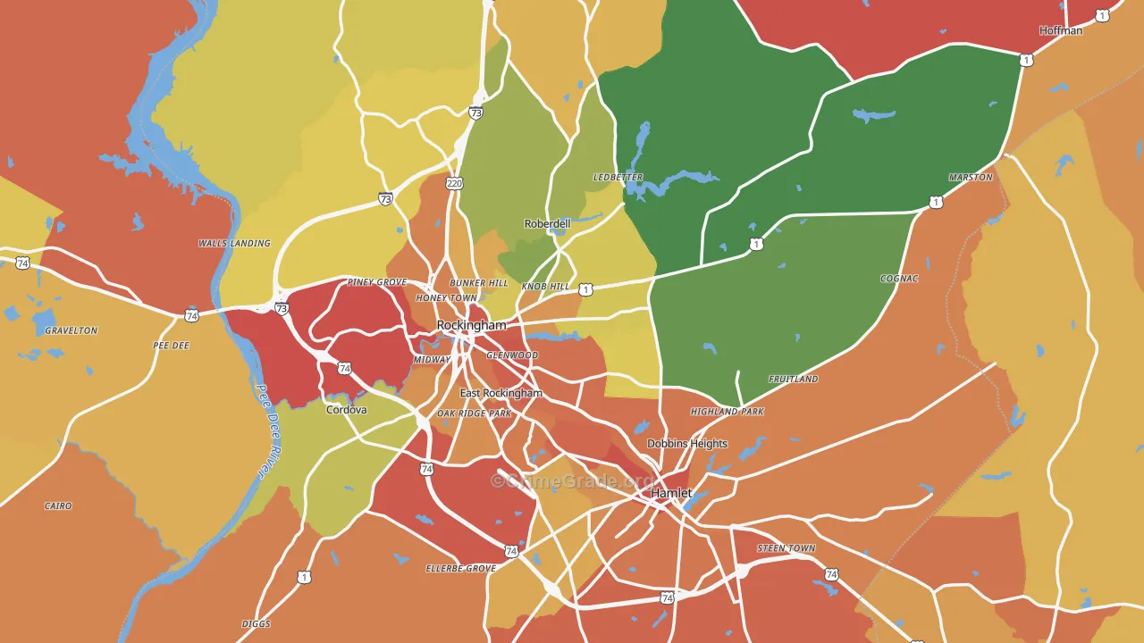 Richmond County, NC Map of Robbery Rates