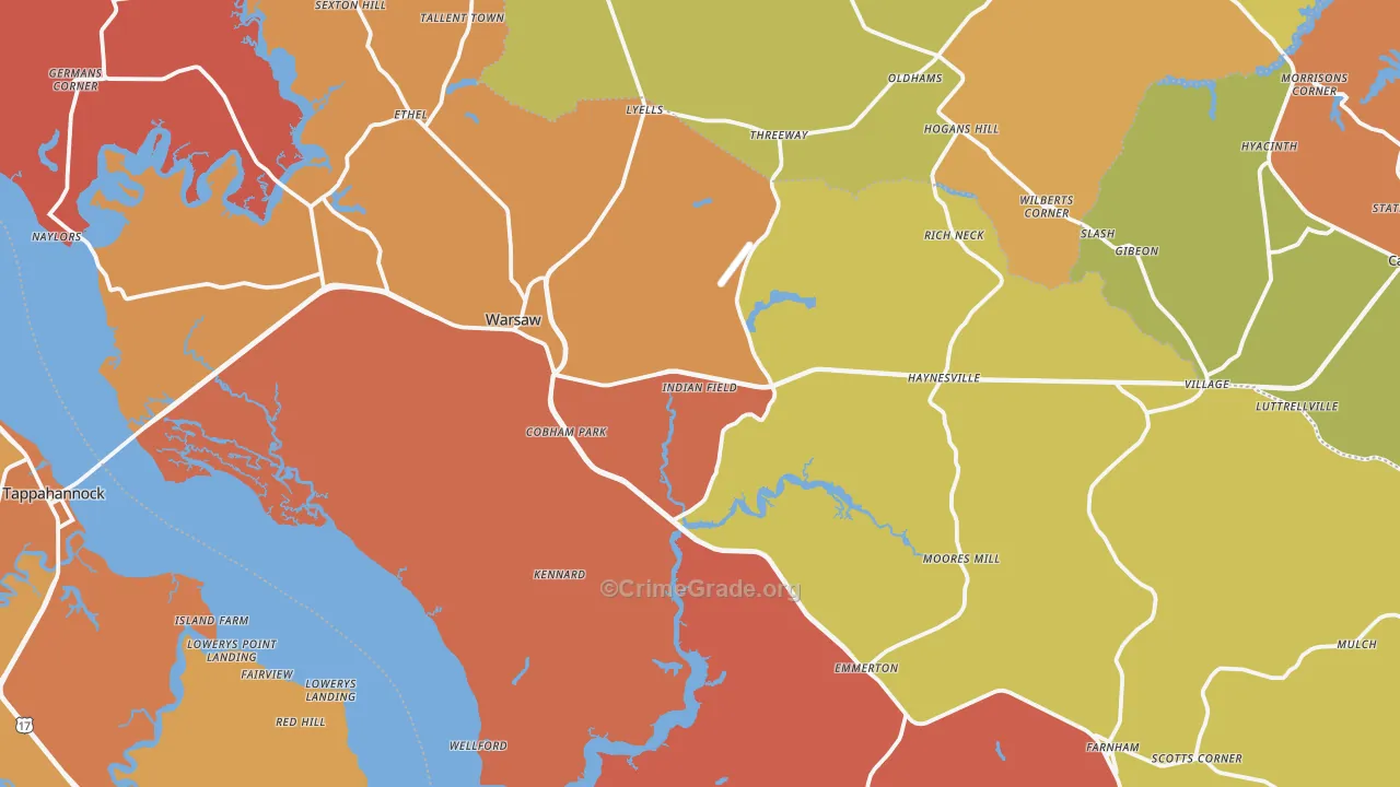 Richmond County, VA Map of Robbery Rates