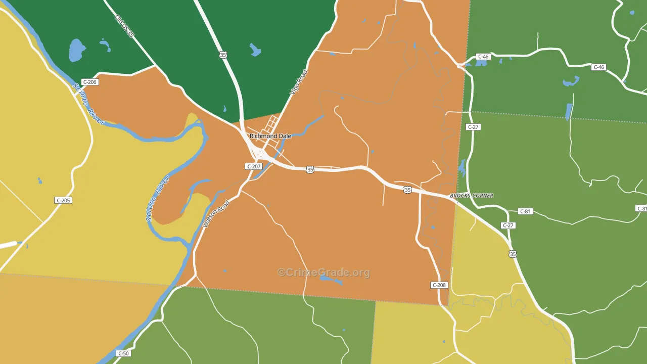 Richmond Dale, OH Map of Robbery Rates