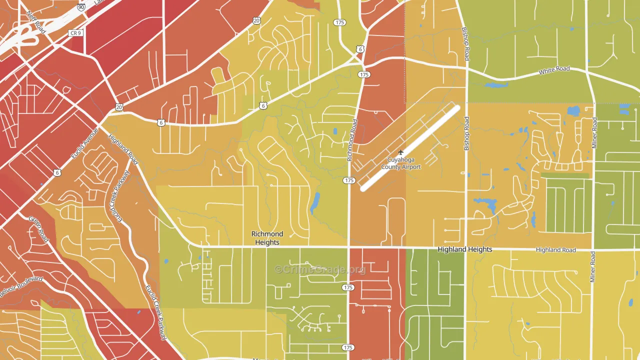 Richmond Heights, OH Map of Robbery Rates
