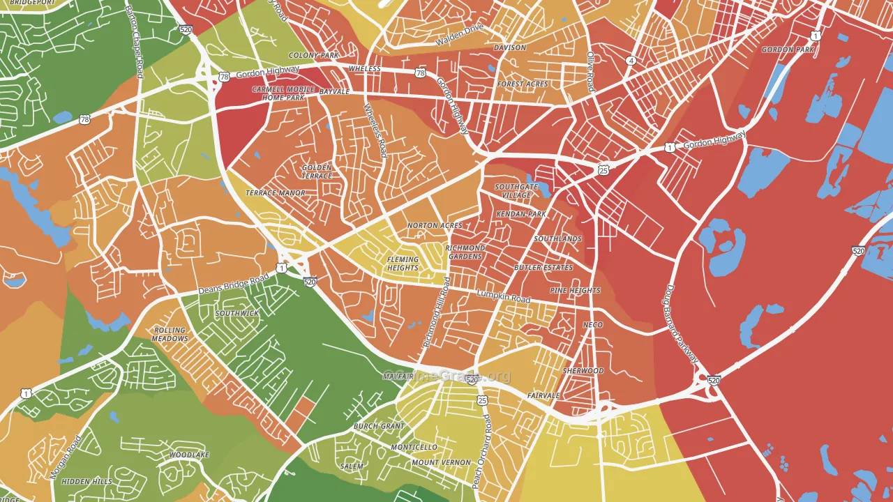 Richmond Hill, Augusta, GA Map of Robbery Rates