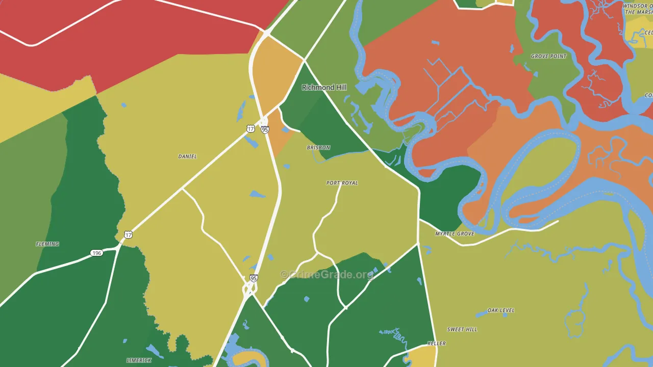 Richmond Hill, GA Map of Robbery Rates