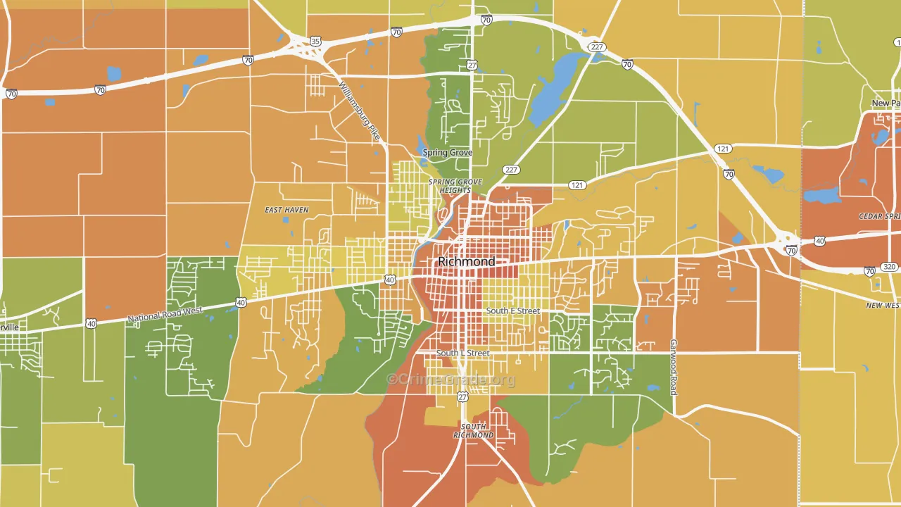 Richmond, IN Map of Robbery Rates