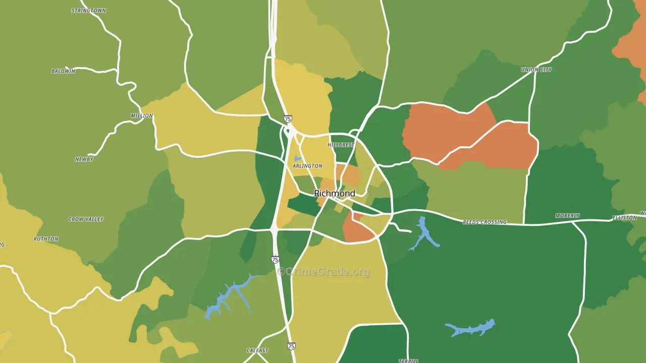 Richmond, KY Map of Robbery Rates
