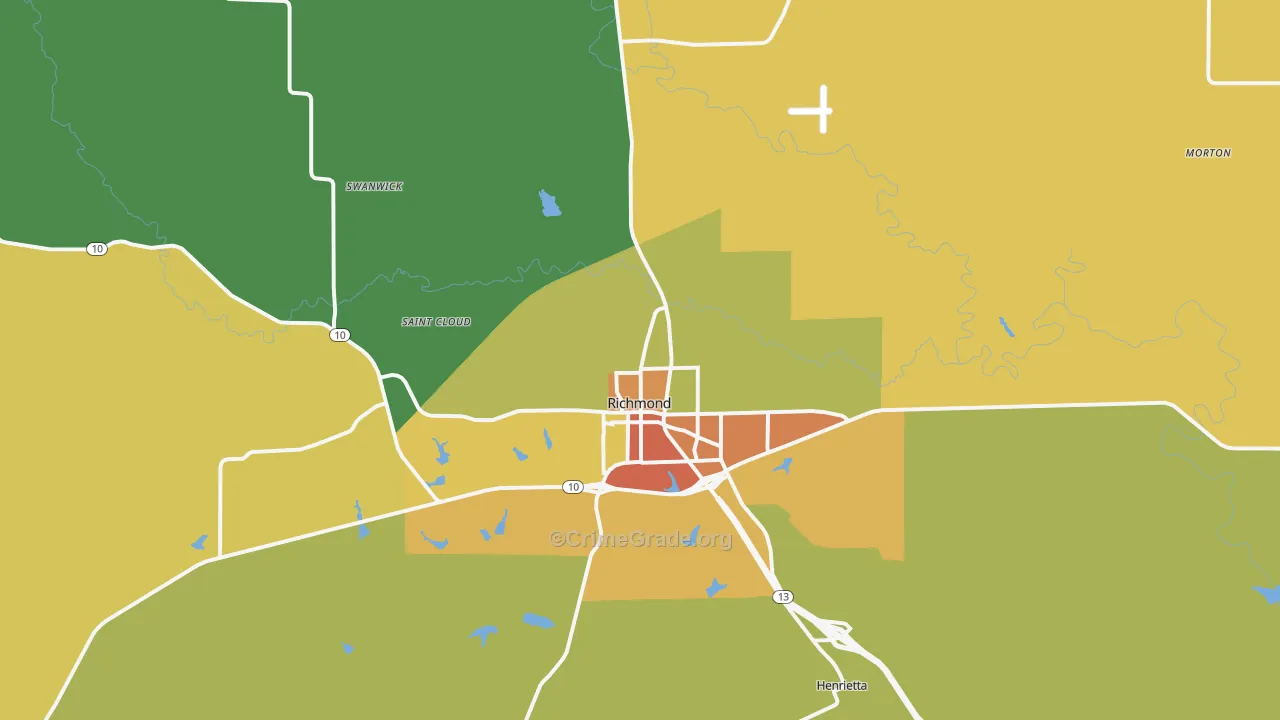 Richmond, MO Map of Robbery Rates