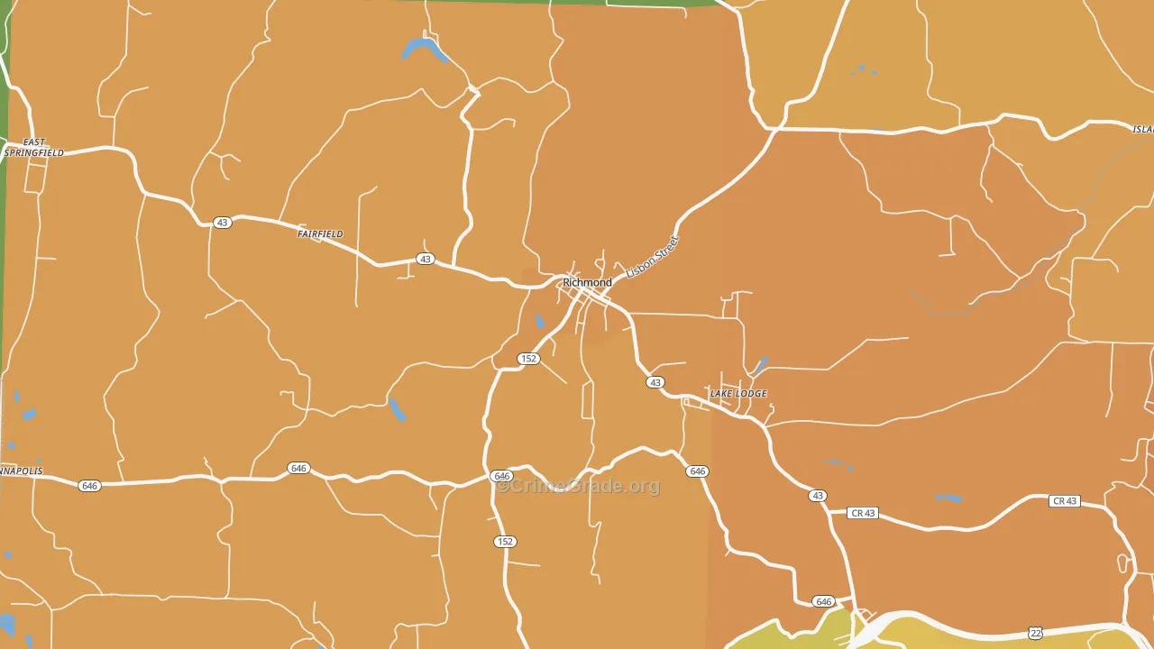 Richmond, OH Map of Robbery Rates