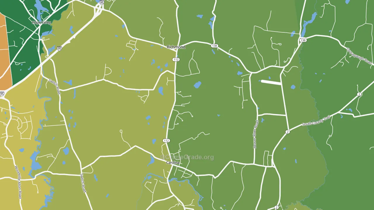 Richmond, RI Map of Robbery Rates
