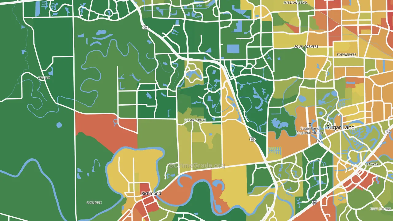 Richmond, TX Map of Robbery Rates