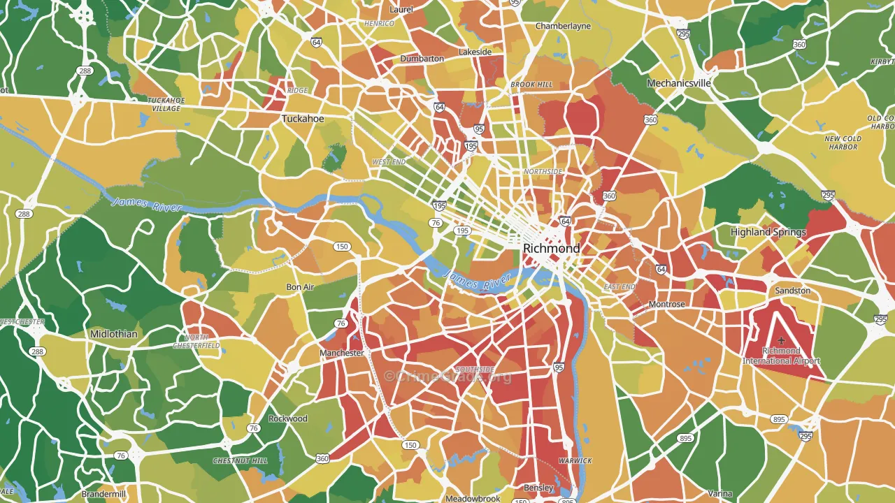 Richmond, VA Map of Robbery Rates