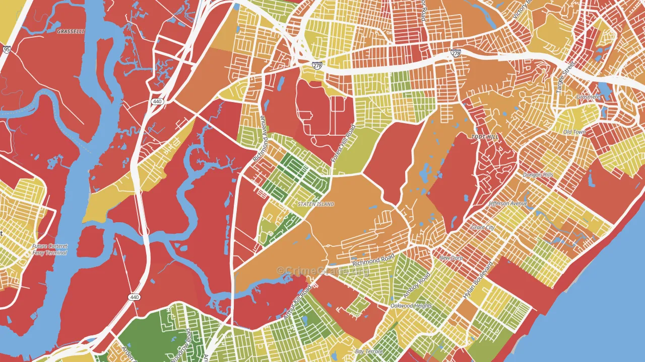 Richmondtown, Staten Island, NY Map of Robbery Rates