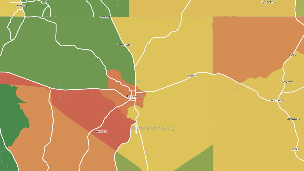 Richton, MS Map of Robbery Rates