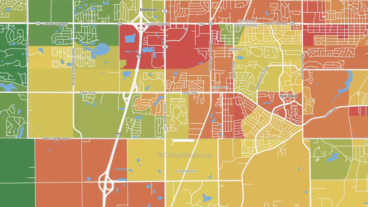 Richton Park, IL Map of Robbery Rates