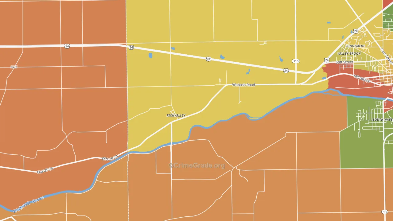 Richvalley, IN Map of Robbery Rates