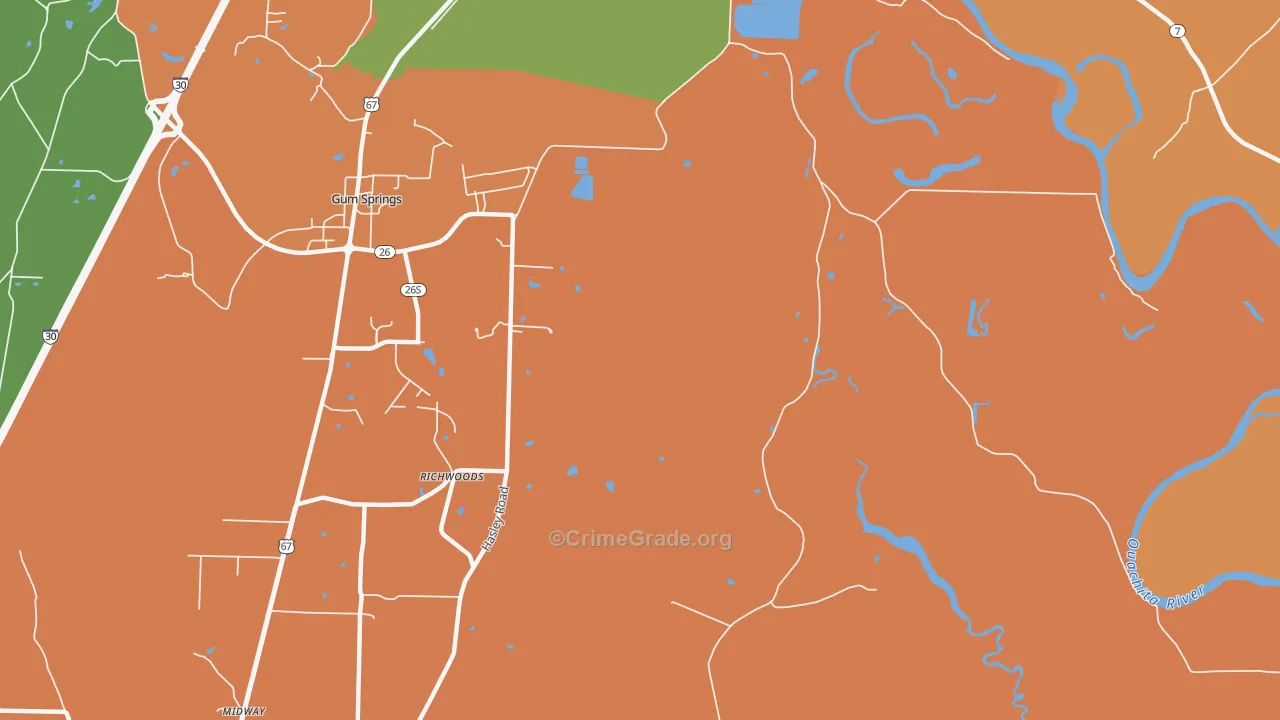 Richwood, AR Map of Robbery Rates