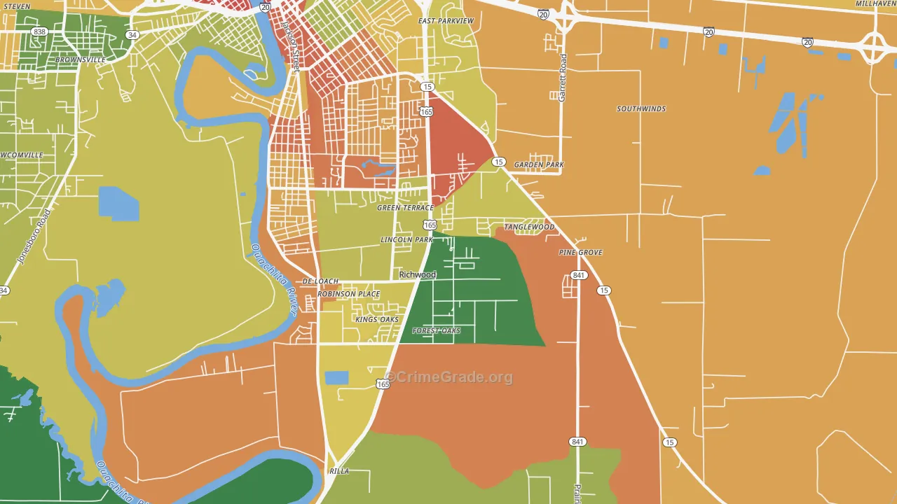 Richwood, LA Map of Robbery Rates