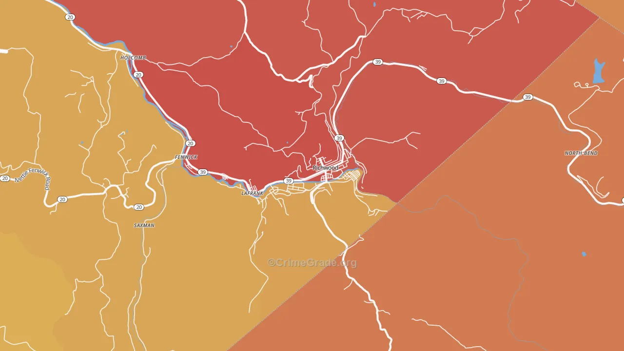 Richwood, WV Map of Robbery Rates