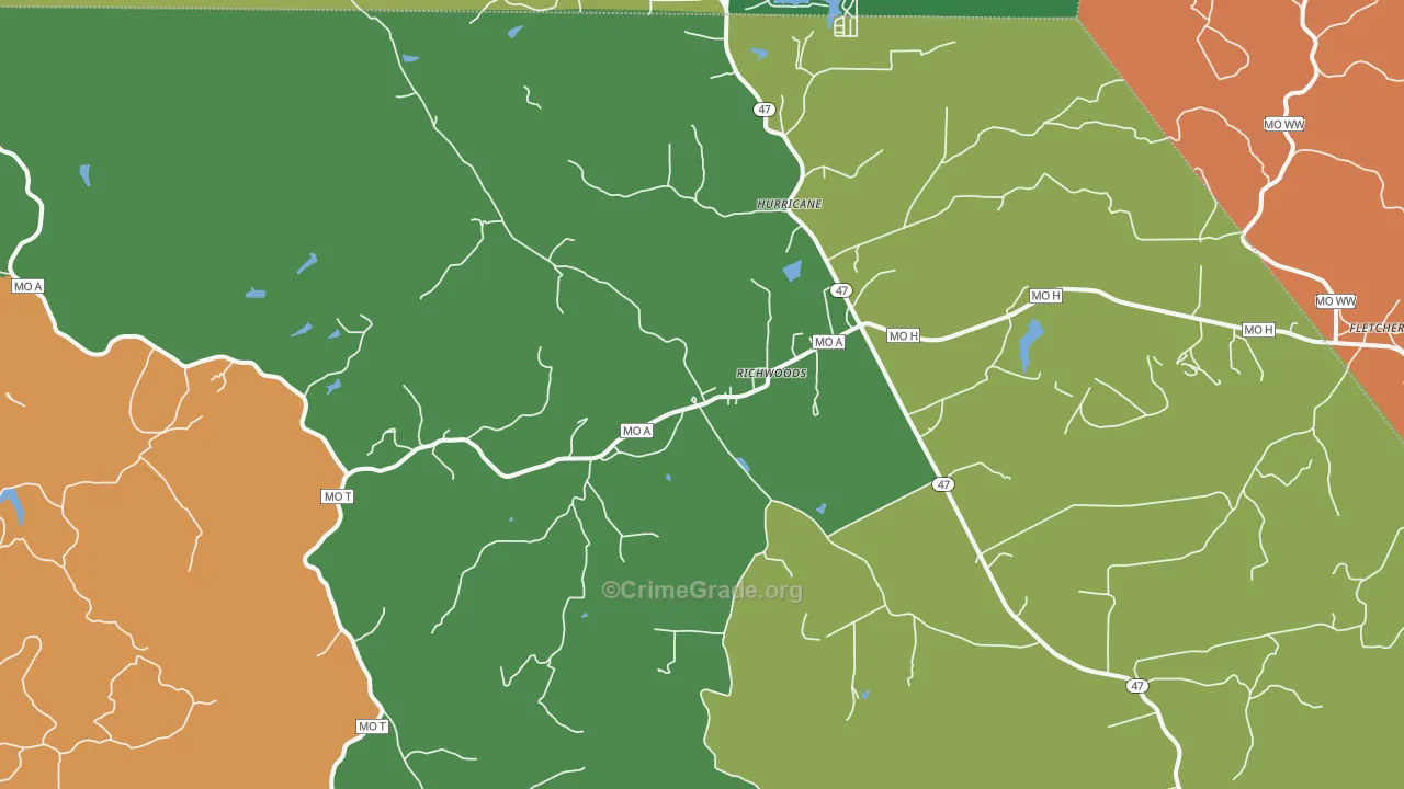 Richwoods, MO Map of Robbery Rates