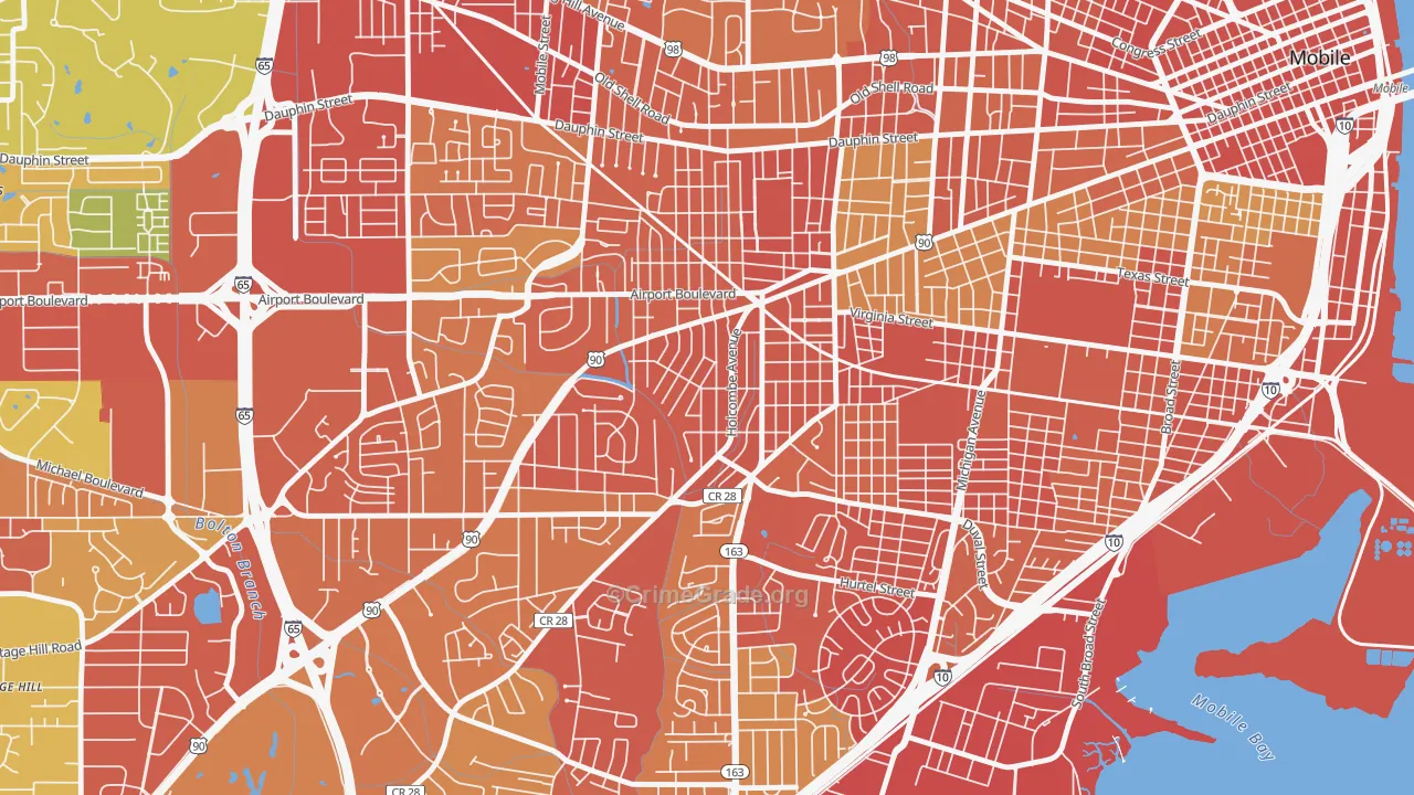 Rickarby, Mobile, AL Map of Robbery Rates