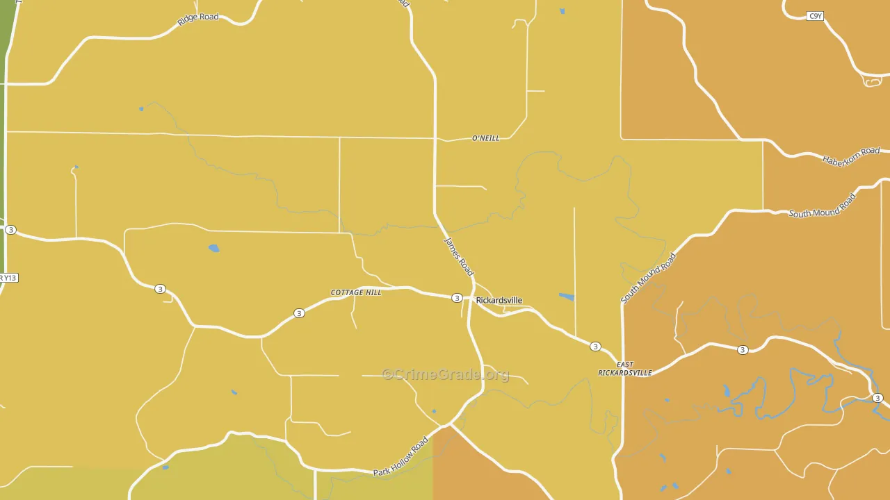 Rickardsville, IA Map of Robbery Rates