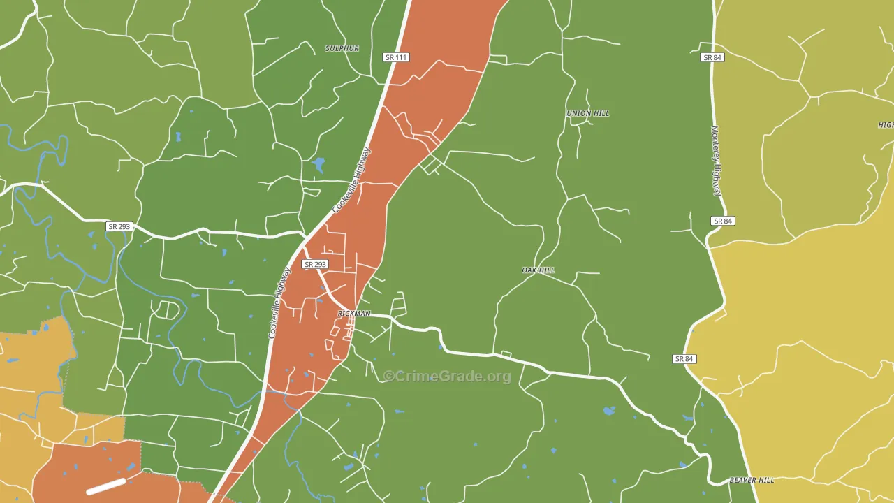 Rickman, TN Map of Robbery Rates
