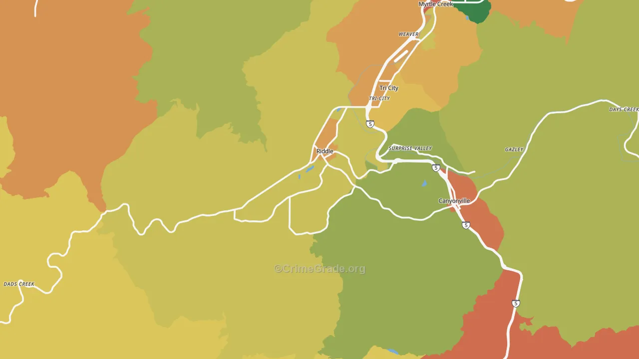 Riddle, OR Map of Robbery Rates