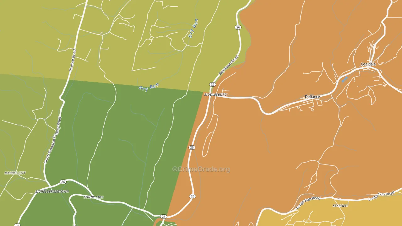 Riddlesburg, PA Map of Robbery Rates