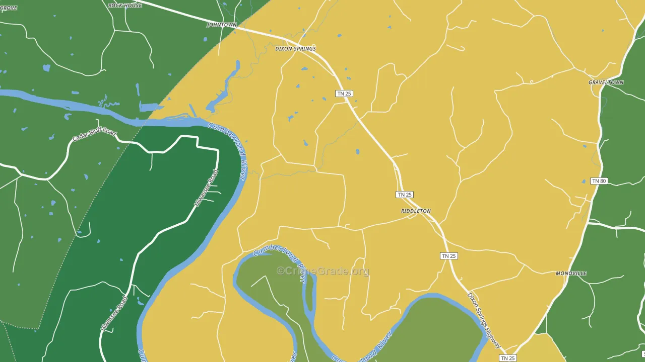 Riddleton, TN Map of Robbery Rates