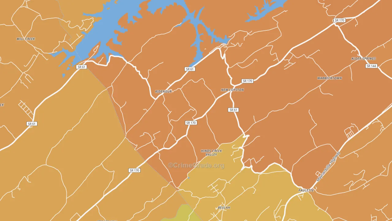 Ridenour, TN Map of Robbery Rates