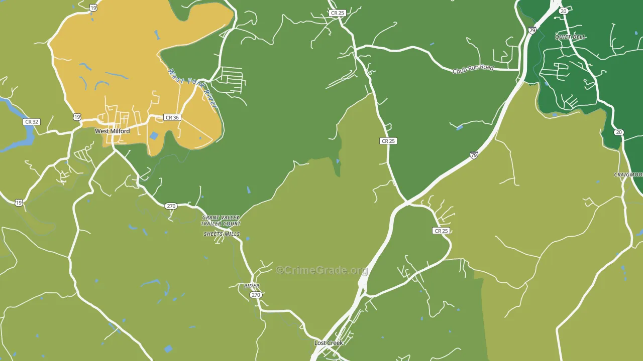Rider, WV Map of Robbery Rates