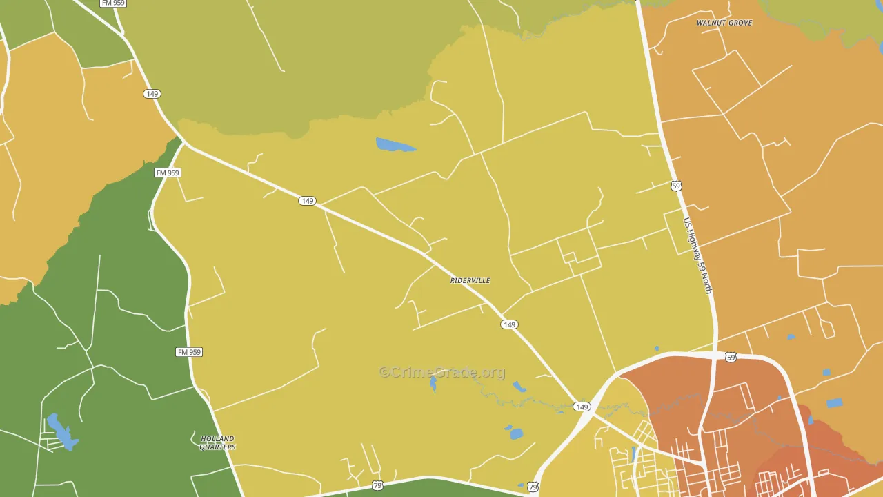 Riderville, TX Map of Robbery Rates