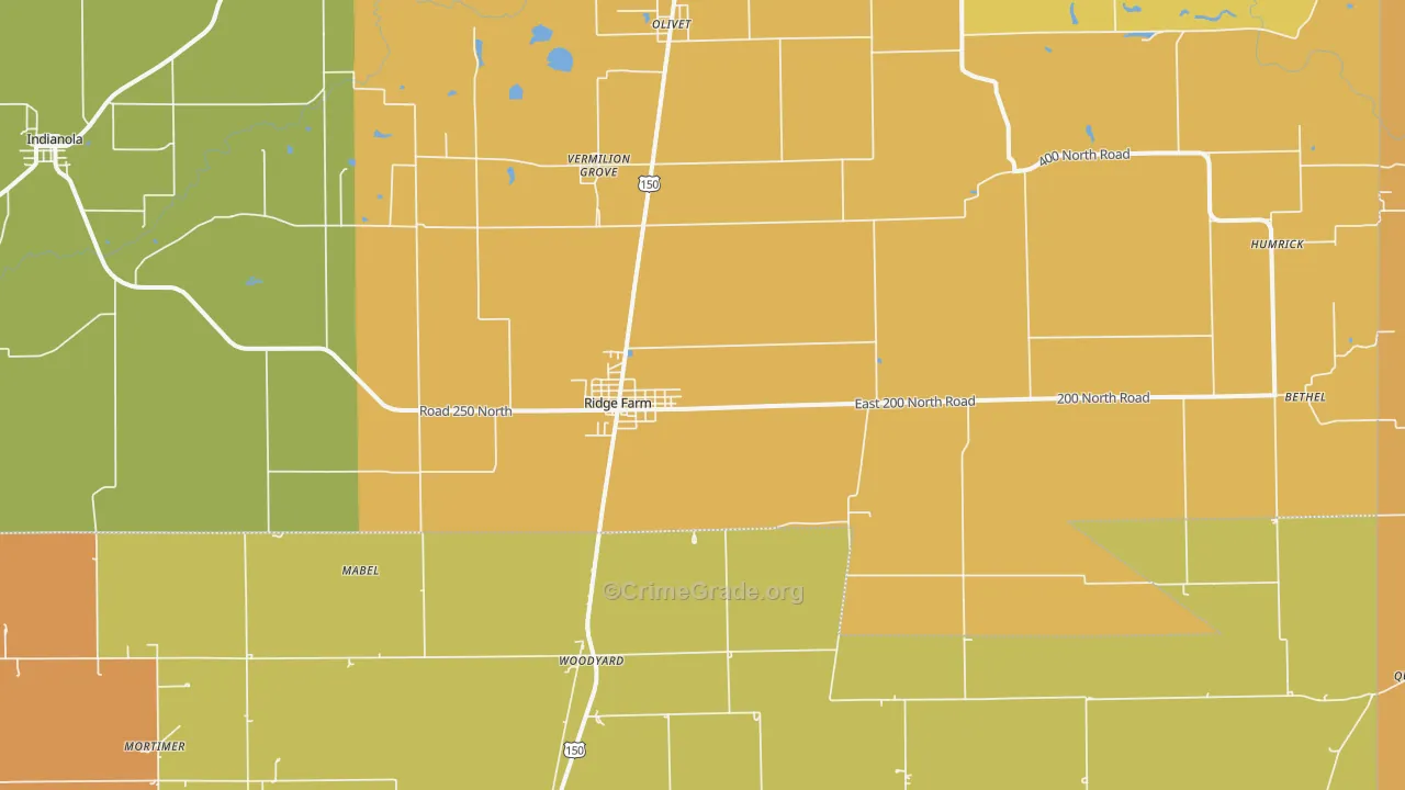 Ridge Farm, IL Map of Robbery Rates