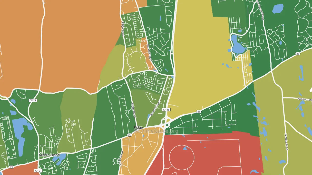 Ridge, NY Map of Robbery Rates