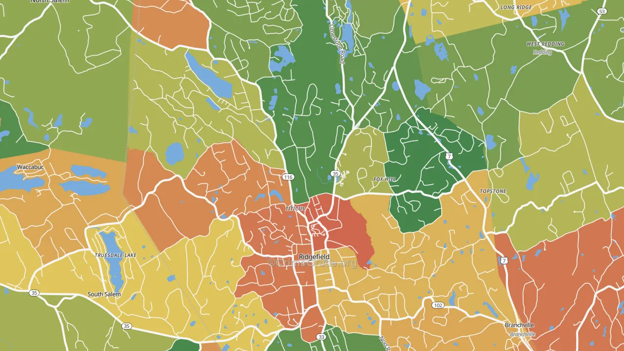 Ridgefield, CT Map of Robbery Rates