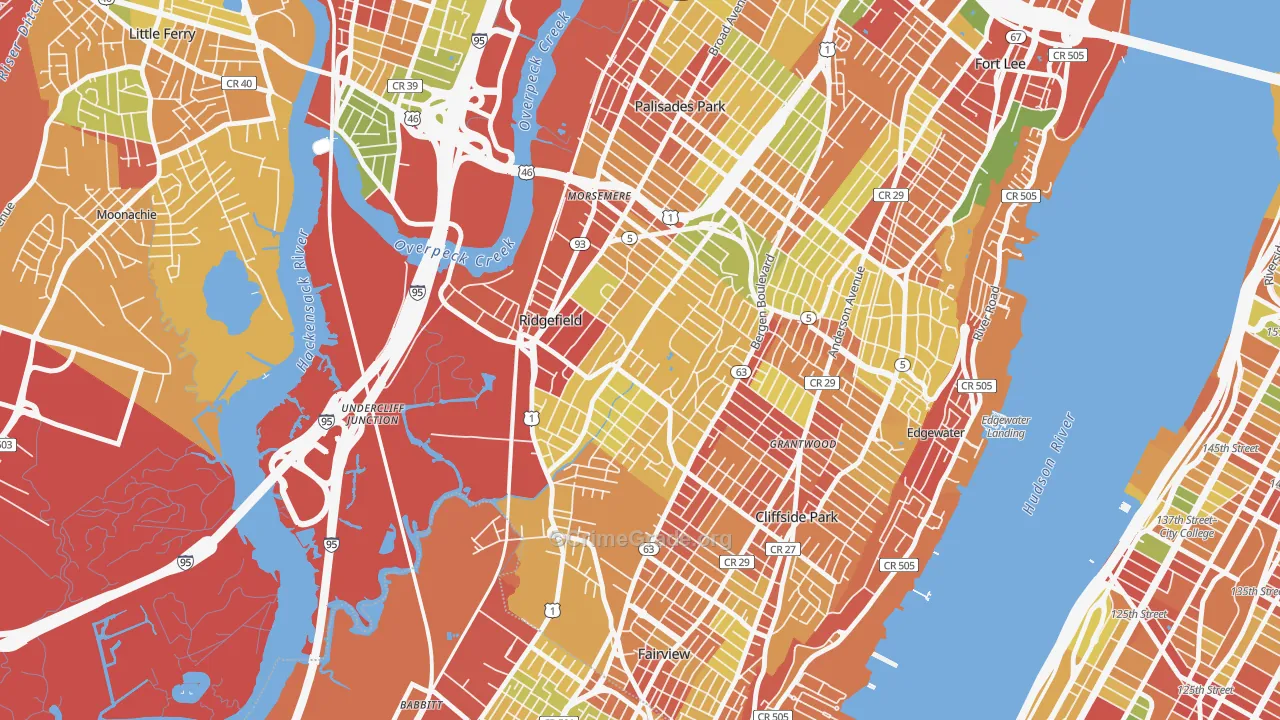 Ridgefield, NJ Map of Robbery Rates