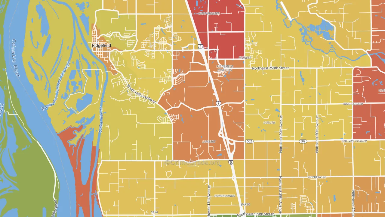 Ridgefield, WA Map of Robbery Rates