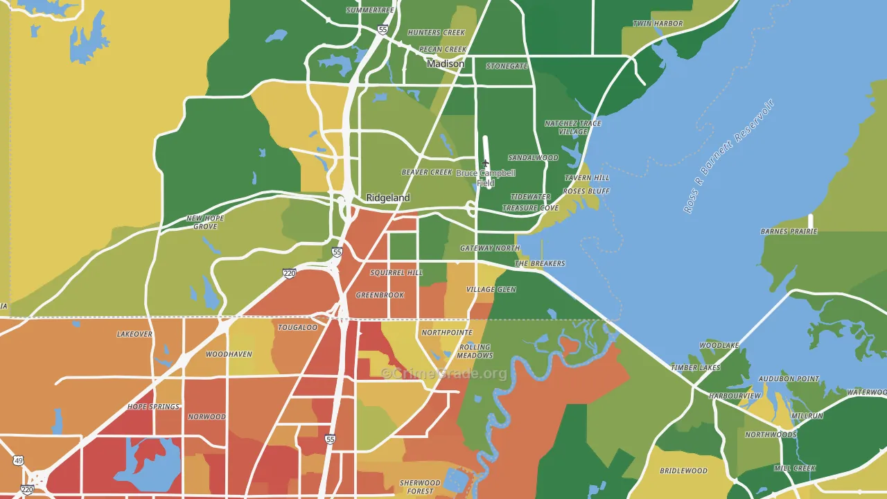 Ridgeland, MS Map of Robbery Rates