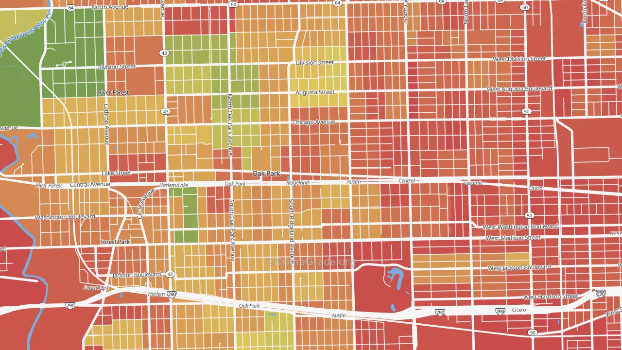Ridgeland, Oak Park, IL Map of Robbery Rates