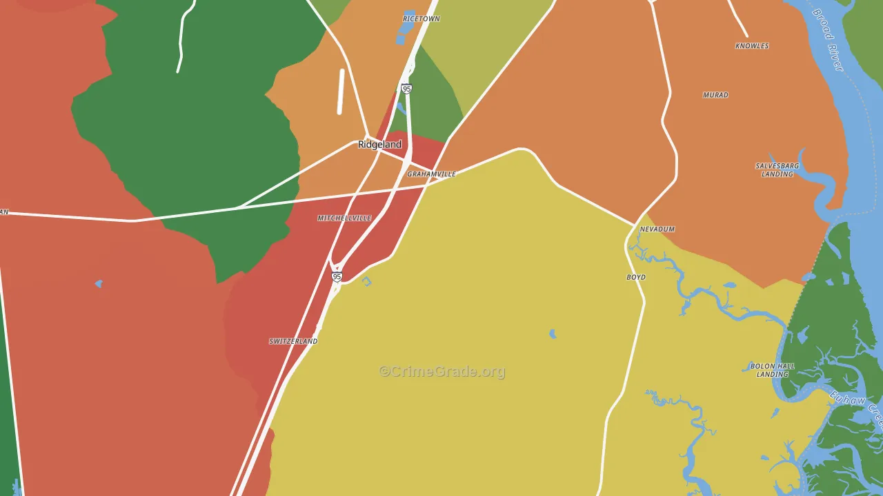 Ridgeland, SC Map of Robbery Rates