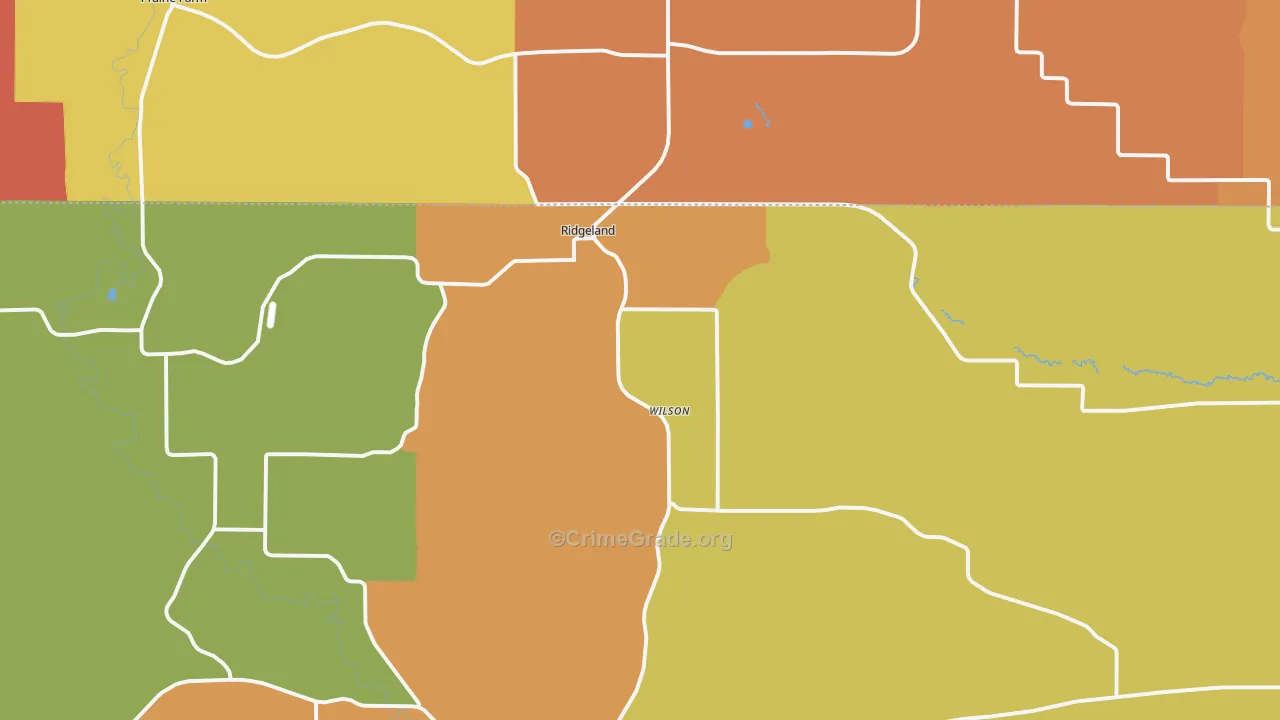Ridgeland, WI Map of Robbery Rates