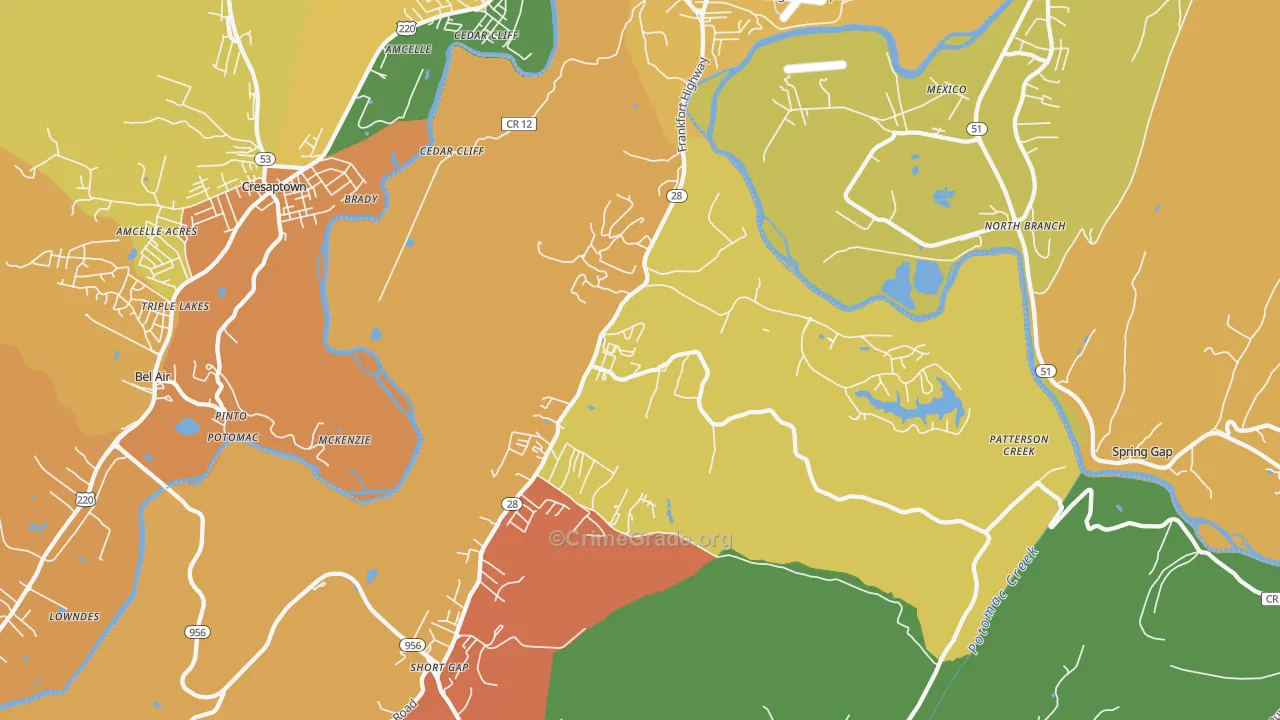 Ridgeley, WV Map of Robbery Rates