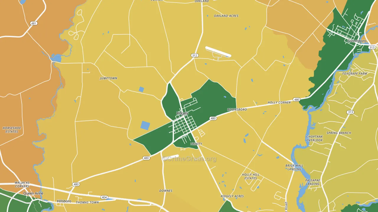 Ridgely, MD Map of Robbery Rates