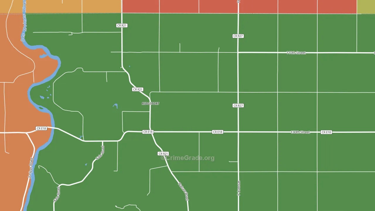 Ridgeport, IA Map of Robbery Rates