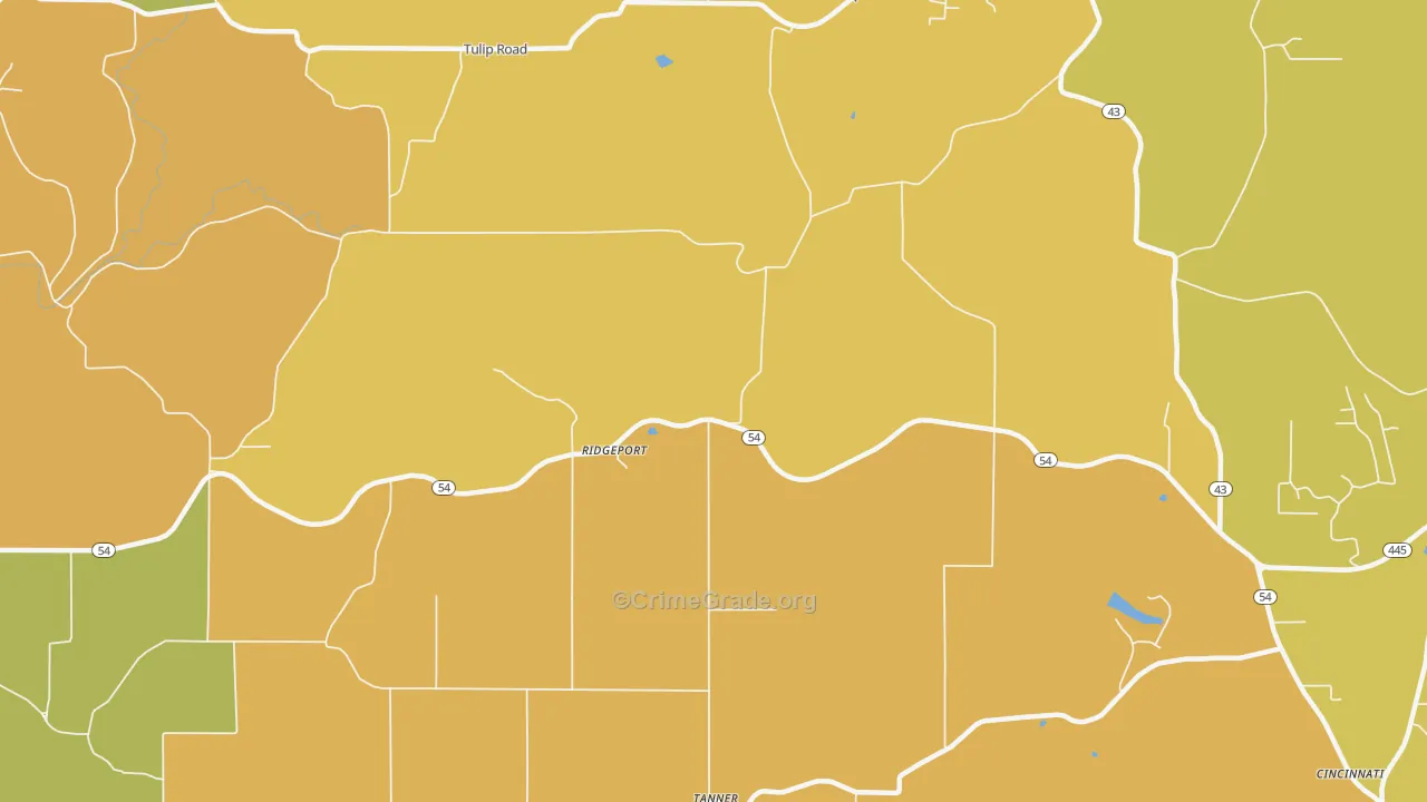 Ridgeport, IN Map of Robbery Rates